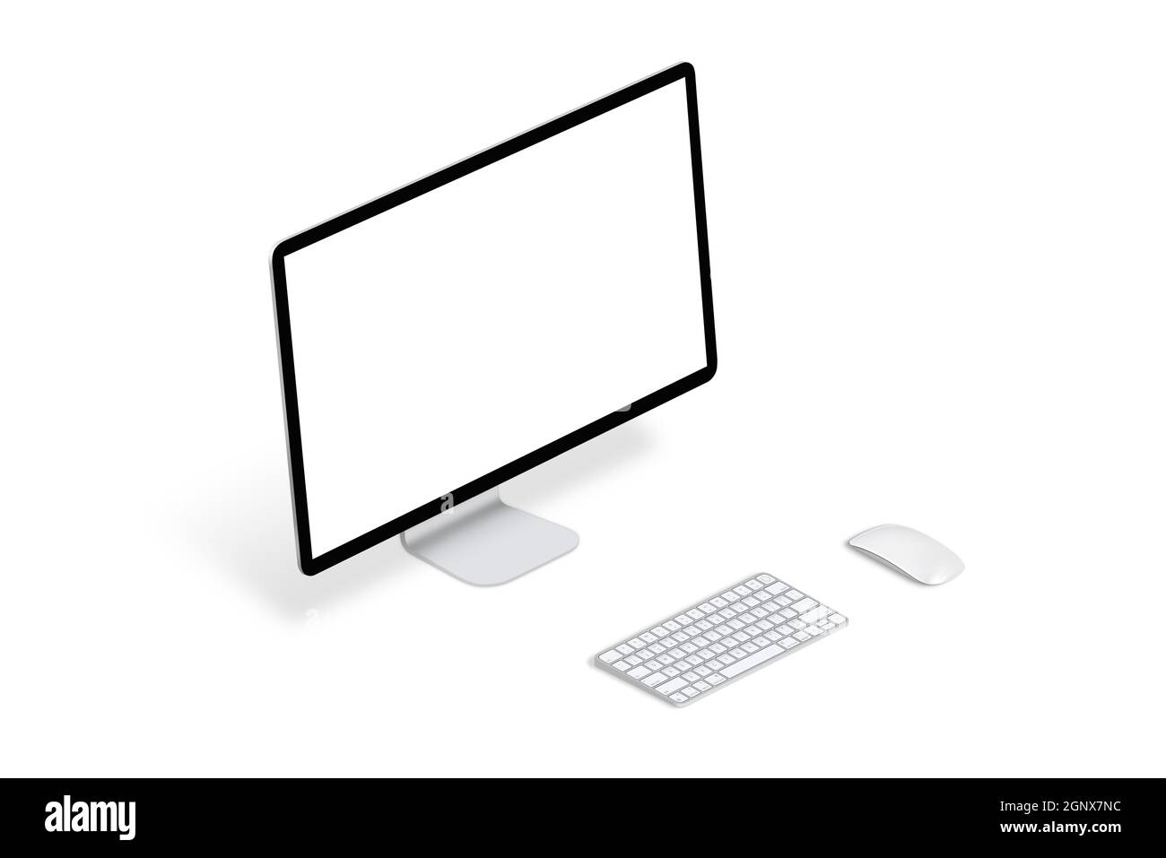 Écran d'ordinateur isolé, clavier et souris en position isométrique. Écran vide pour la maquette, la présentation de conception d'application ou de site Web Banque D'Images