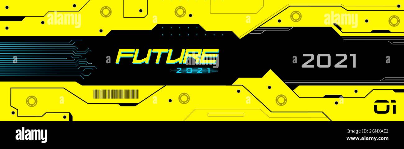 Carte-mère futuriste | modèle de mise en page Cyberpunk 2021 | interface électronique et éléments VR | jeu de panneaux et de logos futurs Banque D'Images