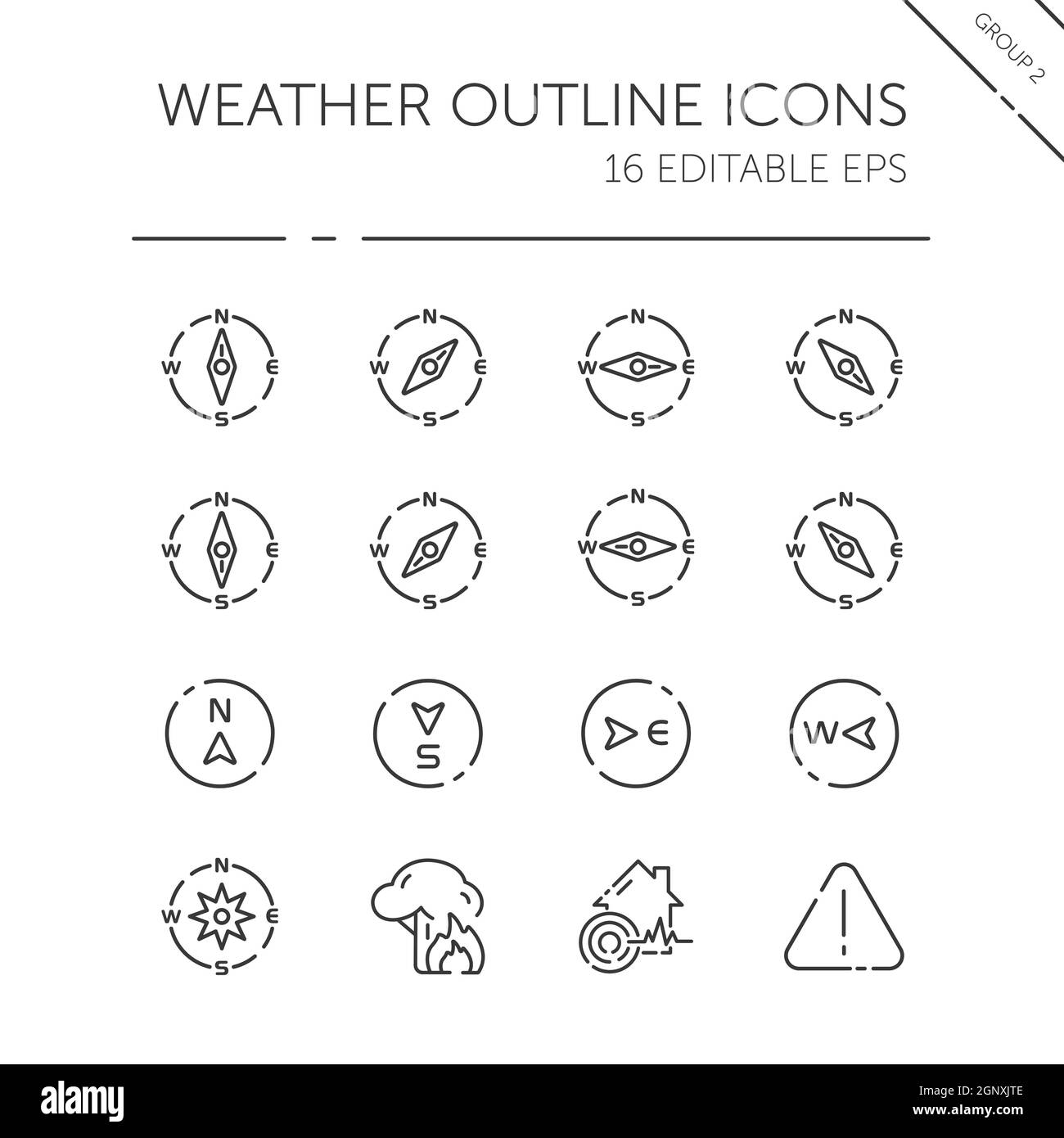 Jeu d'icônes de la météo et de la météorologie. Boussole et catastrophes naturelles. Illustration vectorielle Illustration de Vecteur