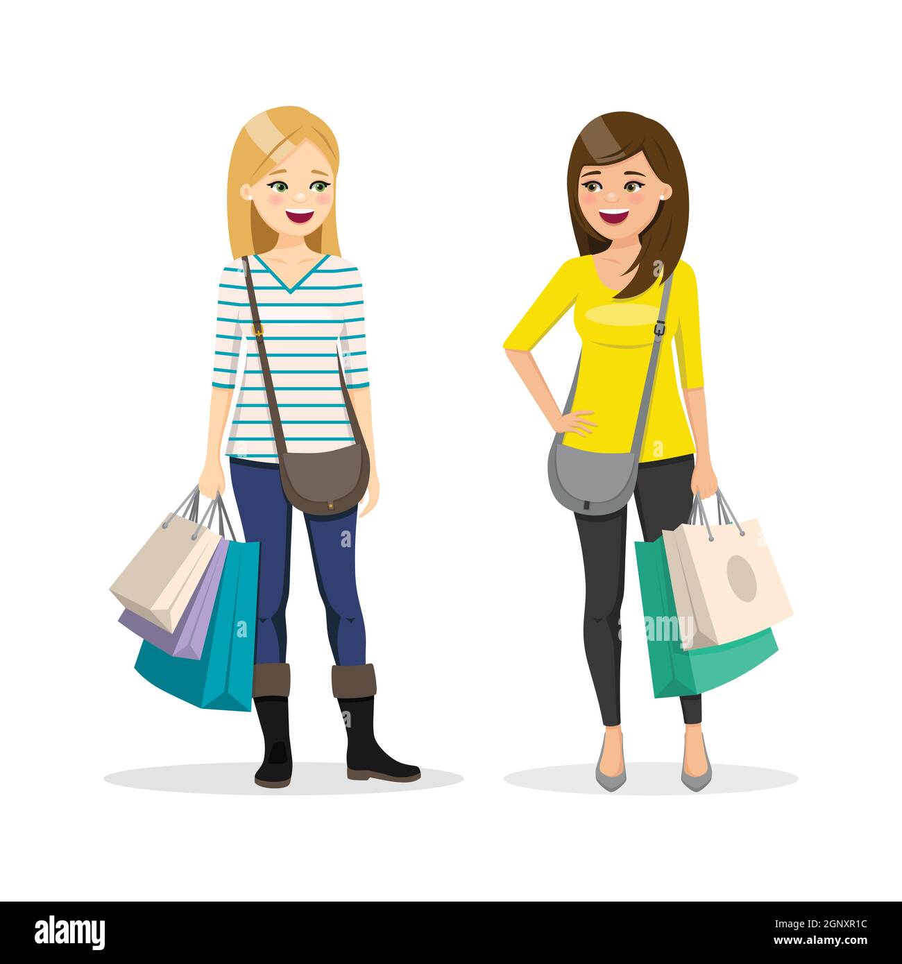 Amis magasinent ensemble. Deux femmes. Illustration de vecteur de personnes isolées Illustration de Vecteur