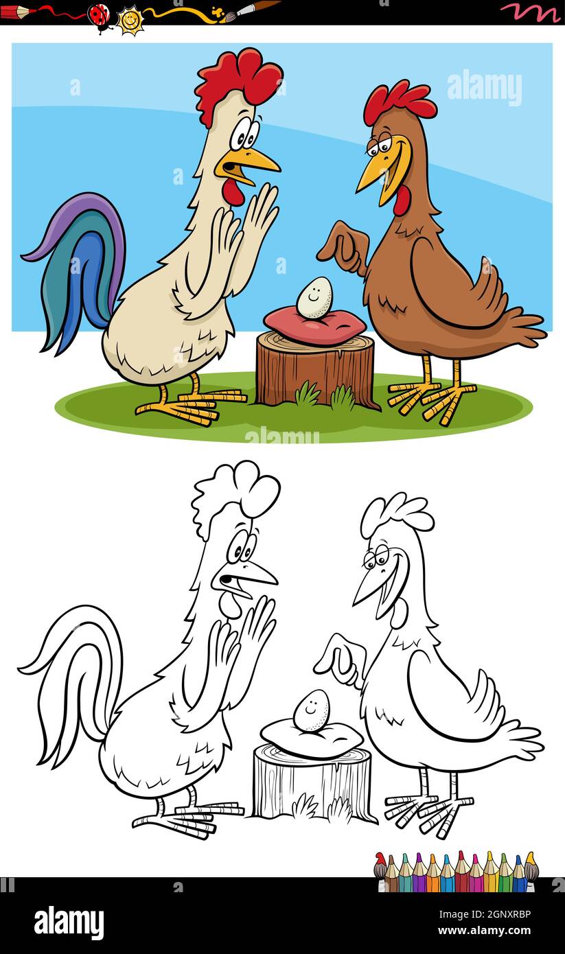 La Poule Aux Oeufs D or Dessin Facile page de livre de coloriage de coq et de poule aux œufs Image Vectorielle Stock - Alamy