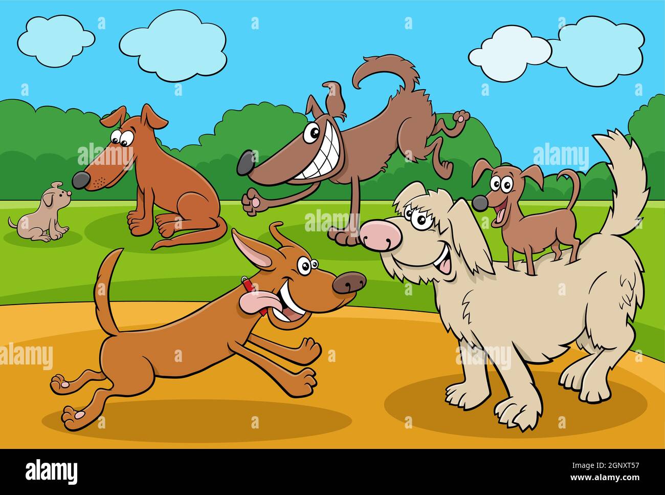 dessins animés chiens et chiots drôle de groupe de caractères Illustration de Vecteur
