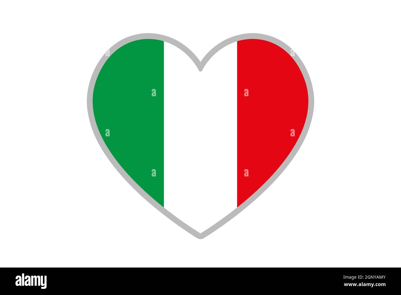 Drapeau italien en forme de coeur. Icône coeur amour italien Voyage. Illustration du symbole du drapeau d'amour de l'Italie. Banque D'Images