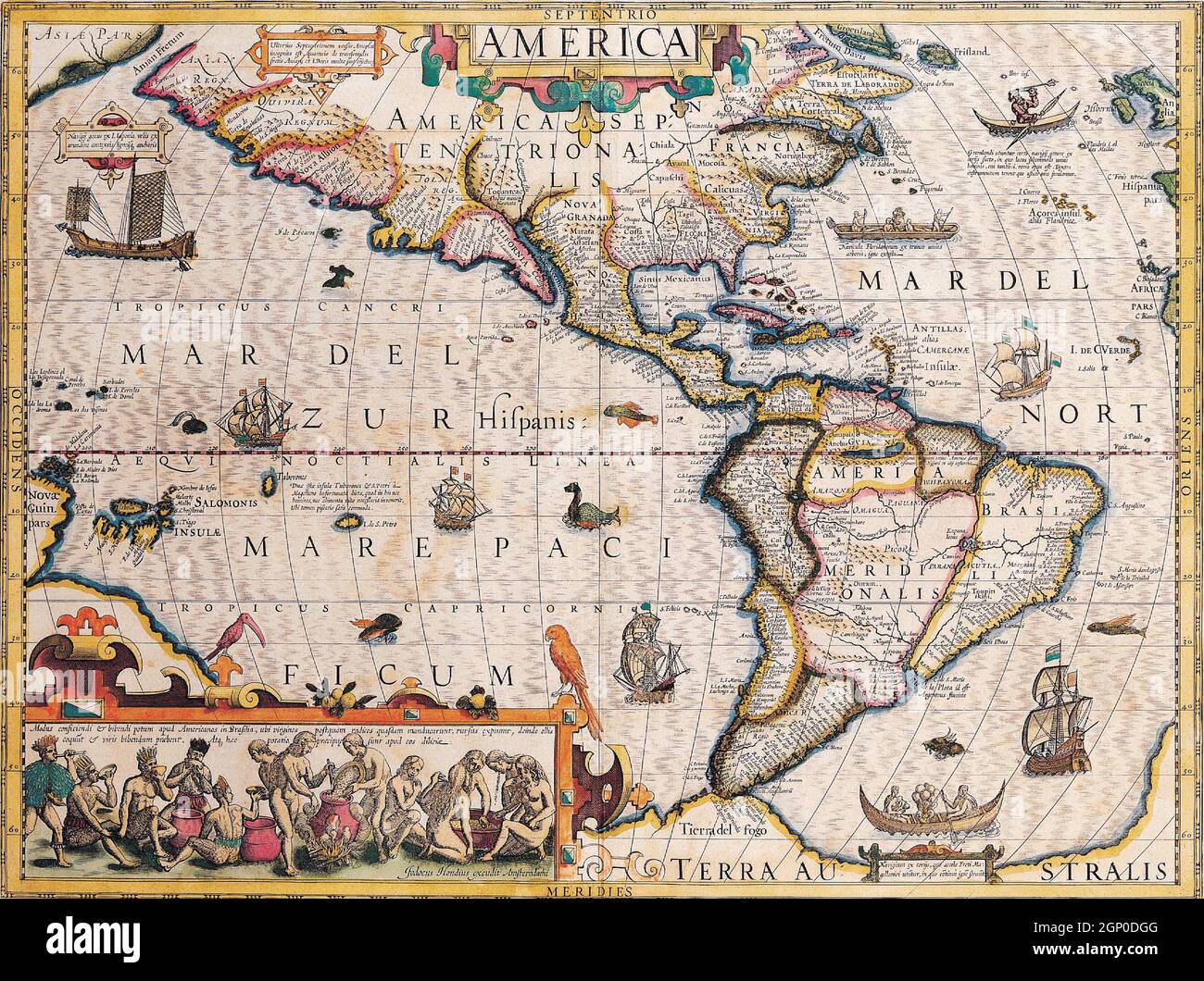 Cartes anciennes du monde les Amériques Jodocus Hondius 17th 18e Banque D'Images