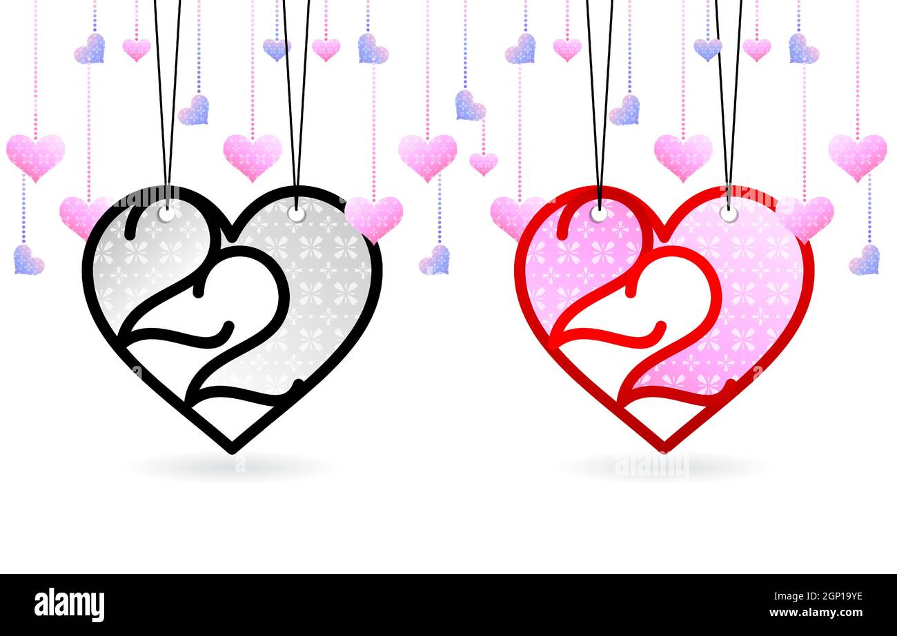 2.2 vente, 2.2 mois de vente d'amour. Étiquette 2 2 amour, ballons en forme de coeur pour la conception d'affiche ou de circulaire, bannière de médias sociaux, promotion de boutique en ligne, bannière Web. Illustration de Vecteur