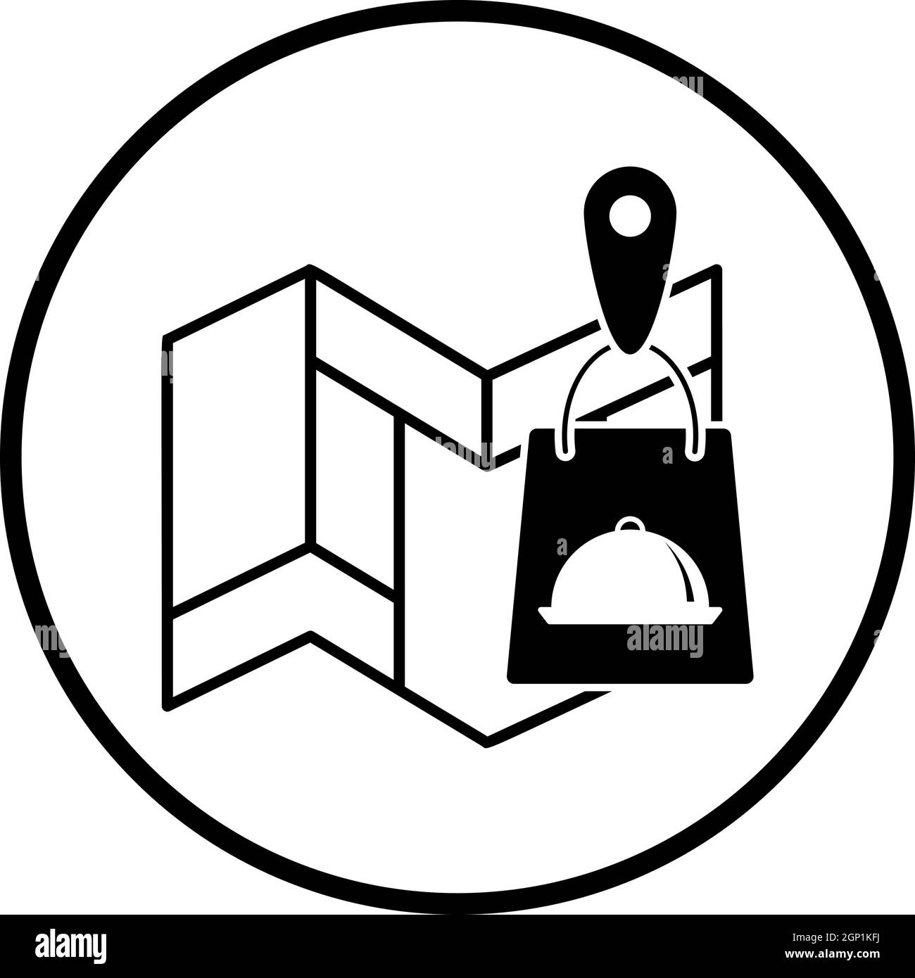 Icône carte avec livraison de sac alimentaire Illustration de Vecteur