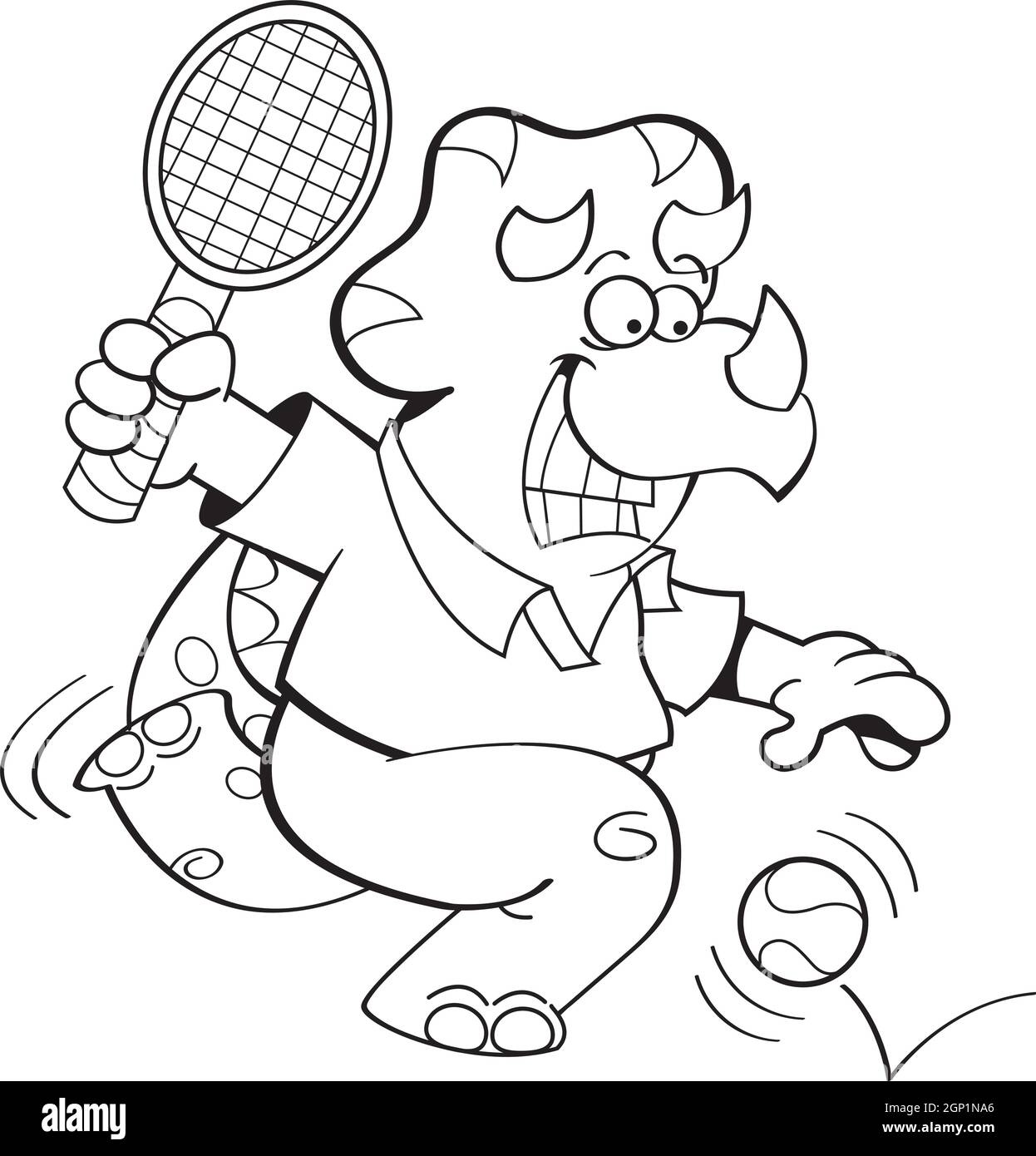 Illustration en noir et blanc d'un dinosaure jouant au tennis. Illustration de Vecteur