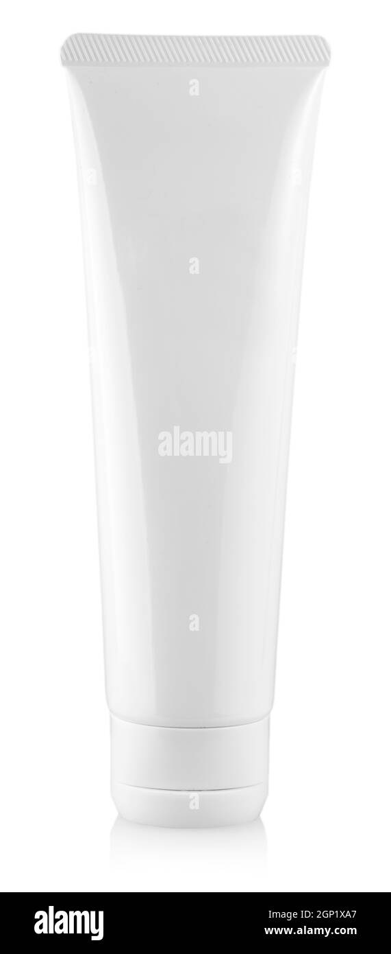 Le tube femelle crème sur fond blanc Banque D'Images