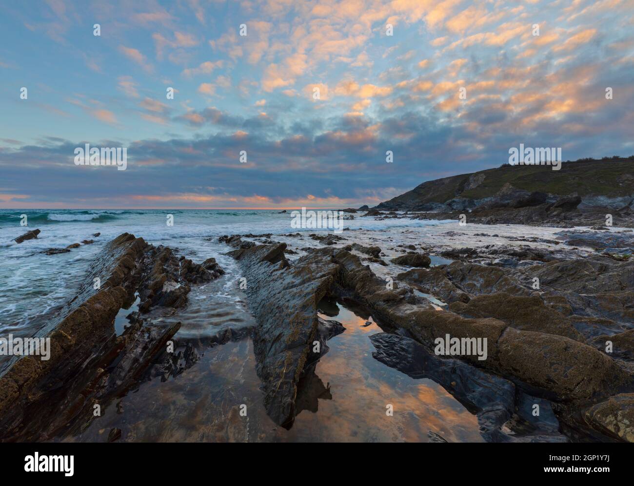 Sunset Doolar Cove Gunwalloe Cornwall Banque D'Images