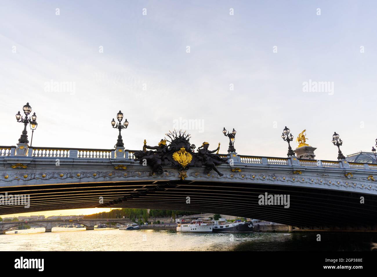 Pont Alexander III à Paris depuis la rivière Sena Banque D'Images