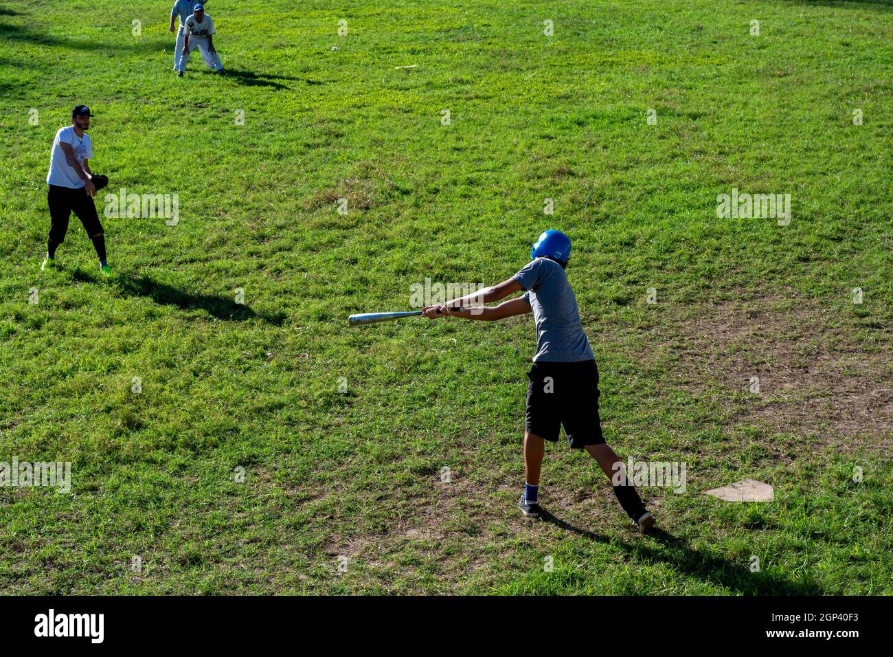 Salvador, Bahia, Brésil - 31 août 2014; joueurs de baseball au parc d'exposition Salvador, Bahia. Banque D'Images