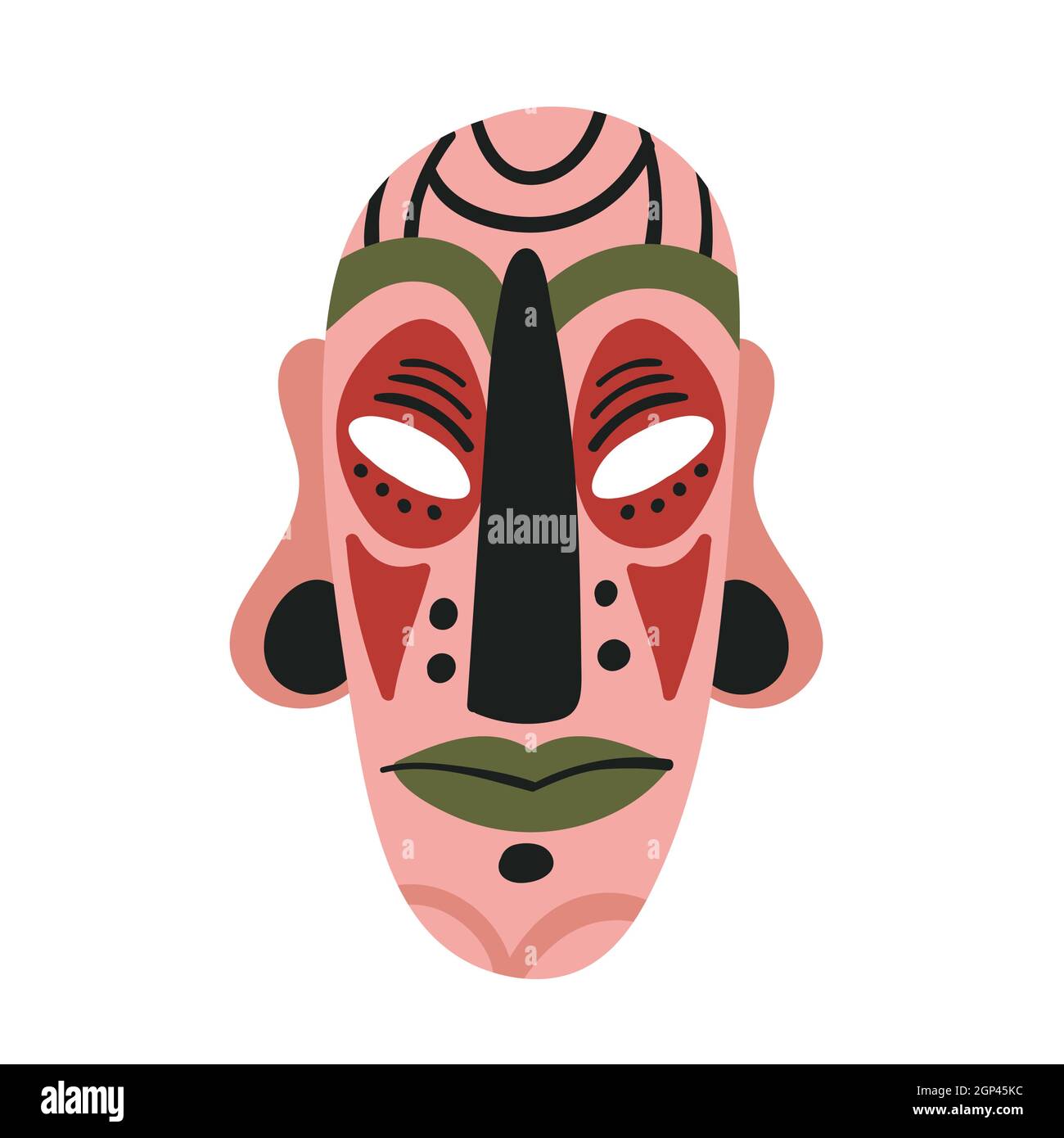 Masque Tiki, illustration vectorielle ethnique hawaïenne de couleur. Caricature ancien en bois tropical masque de visage tribal de Dieu tiki pour la cérémonie traditionnelle dans la tribu isolée sur blanc Illustration de Vecteur