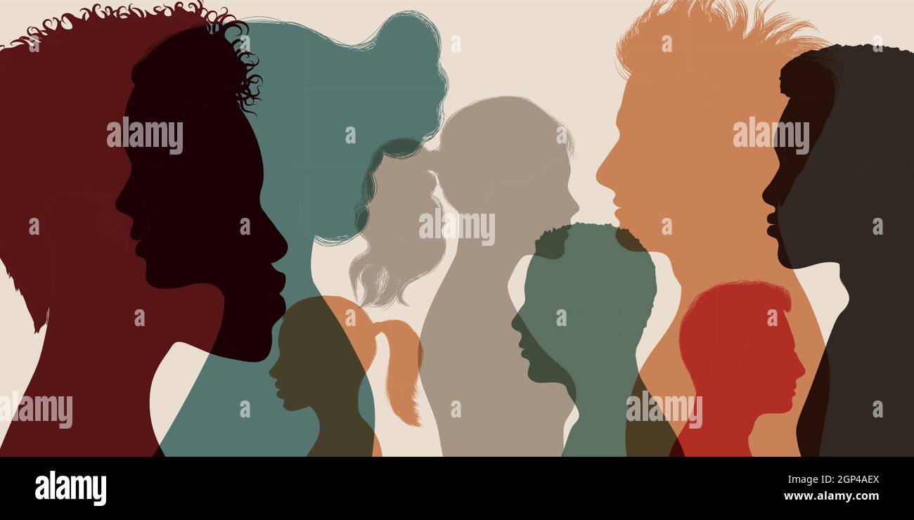 Psychologie et psychiatrie concept. Silhouettes visages en profil de personnes multiethniques et multiculturelles.thérapie psychologique. Diversité des personnes Illustration de Vecteur