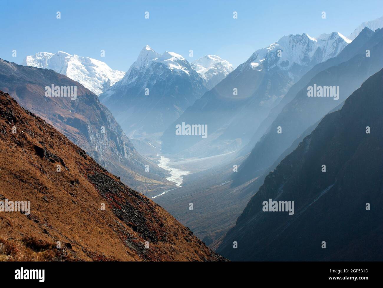 Vue sur la vallée de Langtang, Népal Banque D'Images