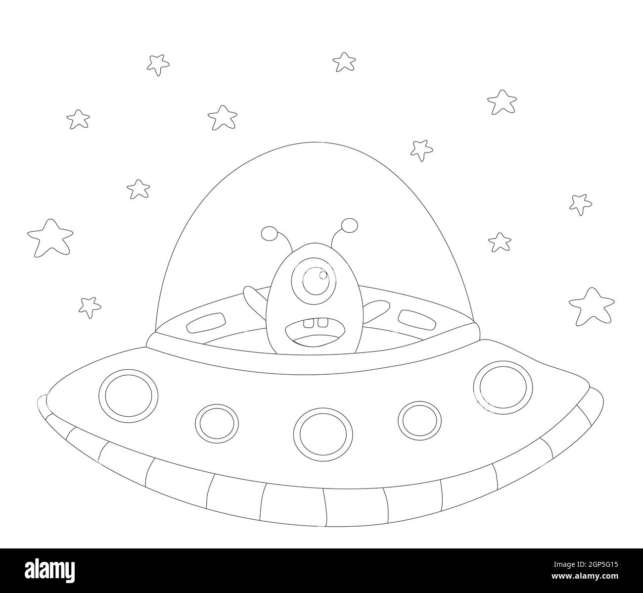 drôle d'extraterrestre dans un vaisseau spatial - livre de coloriage Banque D'Images