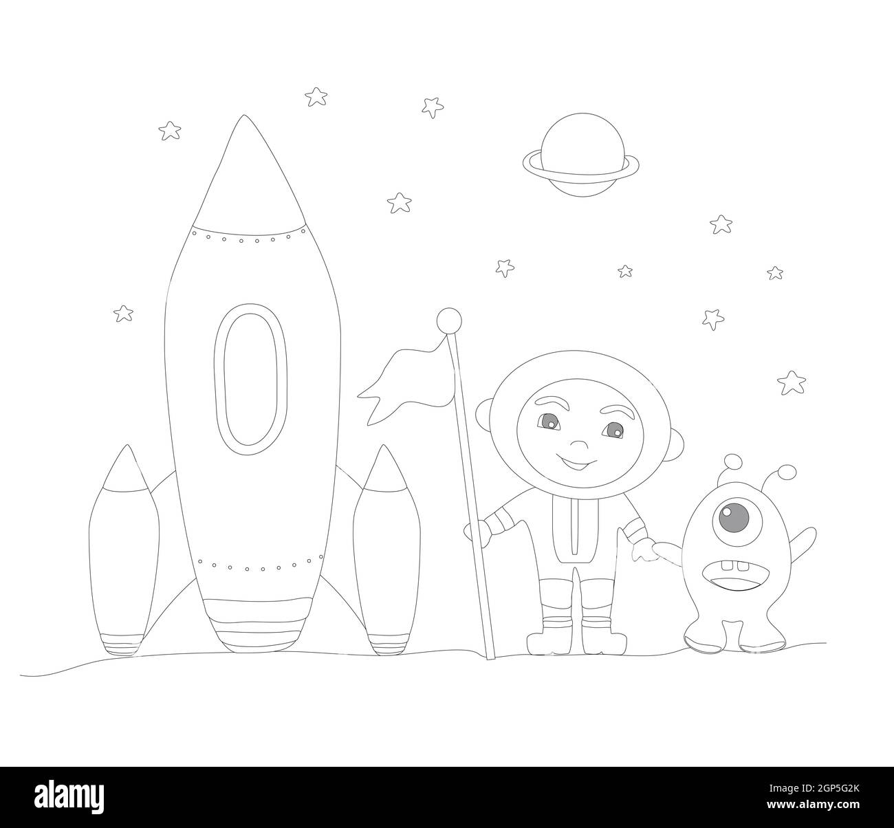 petit garçon astronaute et extraterrestre - drôle livre de coloriage Banque D'Images
