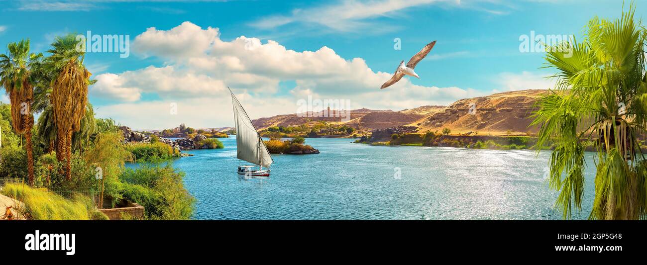 Vue du Grand Nil à Assouan Banque D'Images
