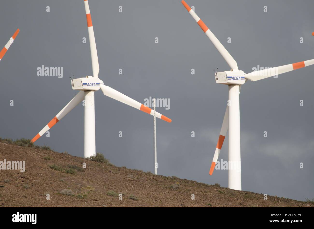 Grande Canarie. Îles Canaries. Espagne. 30 janvier 2014 : éoliennes dans la municipalité d'Aguimes. Banque D'Images
