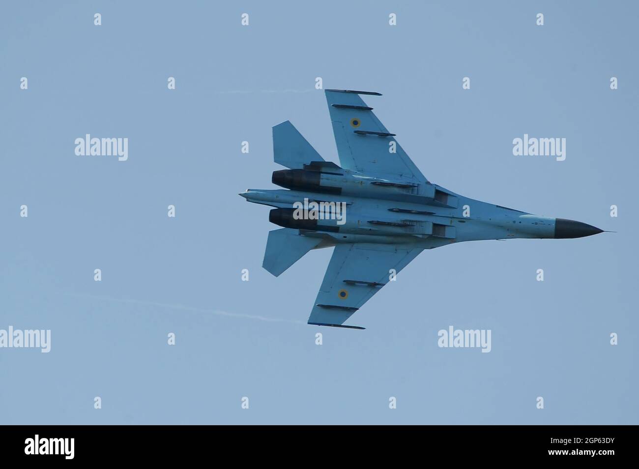 L'avion-pilote Sukhoi su-27 ukrainien vu lors des exercices militaires internationaux 'Rapid Trident - 2021'.sur le territoire du Centre international pour le maintien de la paix et la sécurité de l'Académie nationale des forces terrestres nommé d'après Hetman Petro Saidachny, Des exercices de commandement et de personnel ukrainien-américain impliquant des troupes 'Rapid Trident - 2021' ont lieu, ils ont commencé le 20 septembre et dureront jusqu'au 1er octobre 2021. Des soldats de 15 pays participent aux exercices (Ukraine, Etats-Unis, Allemagne, Bulgarie, Géorgie, Italie, Pologne, Roumanie, Grande-Bretagne et autres). Crédit : LIM. SOPA Images Banque D'Images