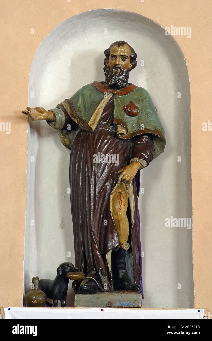 Saint Roch, statue de l'église paroissiale de Sainte Anne à Sveta Jana, Croatie Banque D'Images