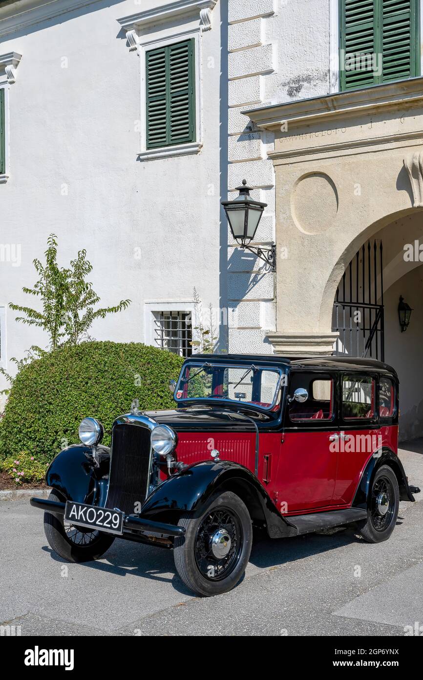 Voiture d'époque Hillman Minx année de construction 1933, 3 rapports, 1, capacité de 185 ccm, 4 cylindres, 30 ch, poids 950 kg, Schloss Neuaigen, Autriche Banque D'Images