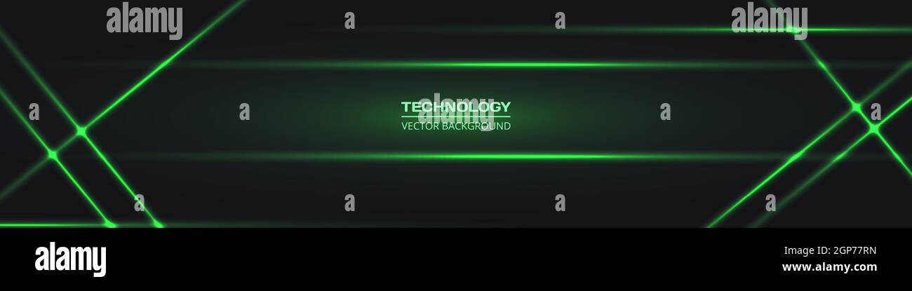 Arrière-plan vectoriel horizontal Tech large abstrait noir avec lignes de néon vertes. Bannière technologique avec lignes lumineuses vertes. Futuriste technologique Illustration de Vecteur