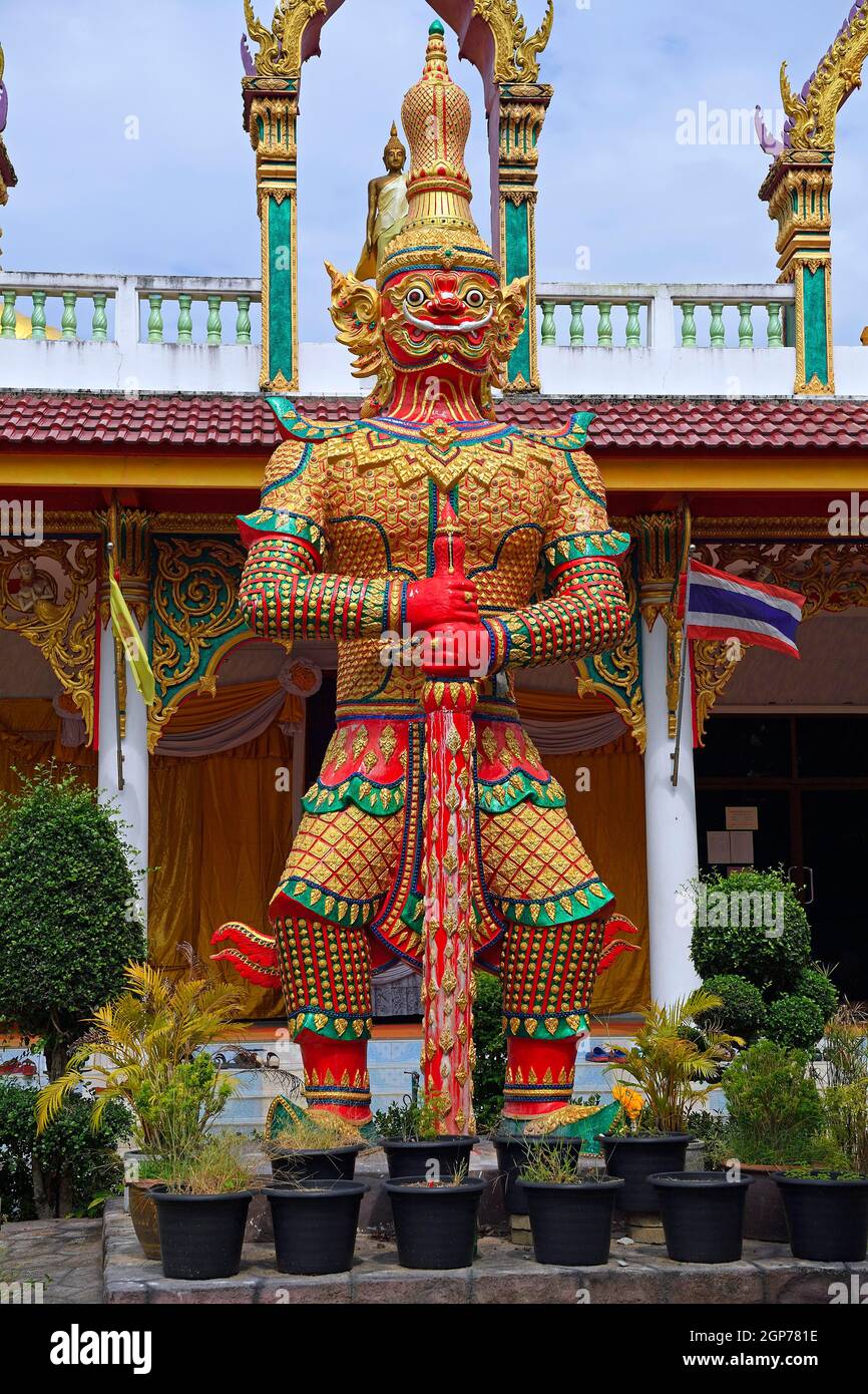 Statue de Goetzen comme combattant, temple Wat Sri Sunthon, Phuket, Thaïlande Banque D'Images