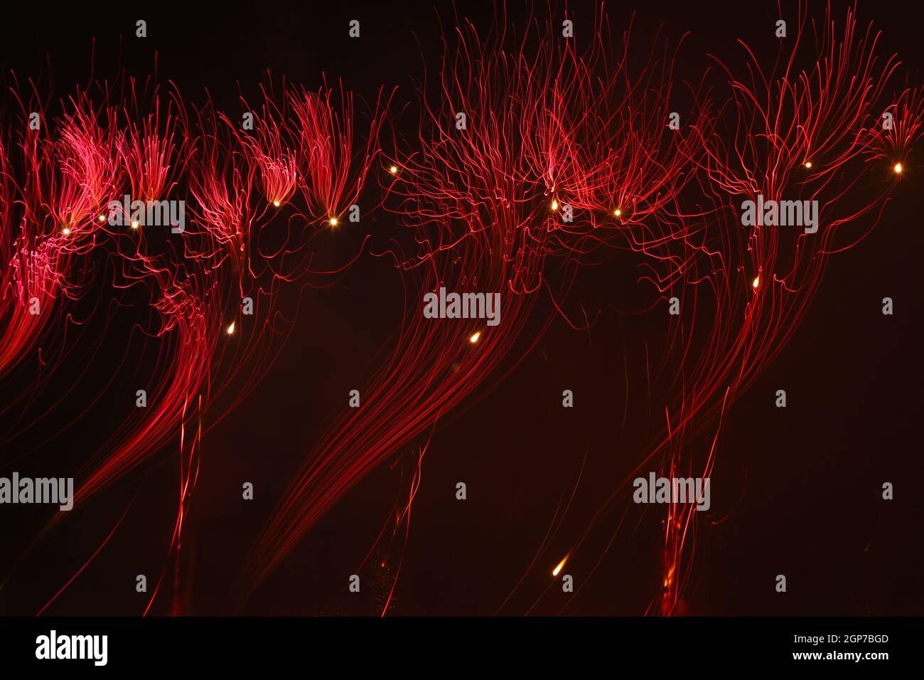 Feux d'artifice au parc Delco. Technique de mouvement de la caméra. Delco Park, Kettering, Dayton, Ohio, États-Unis. Banque D'Images
