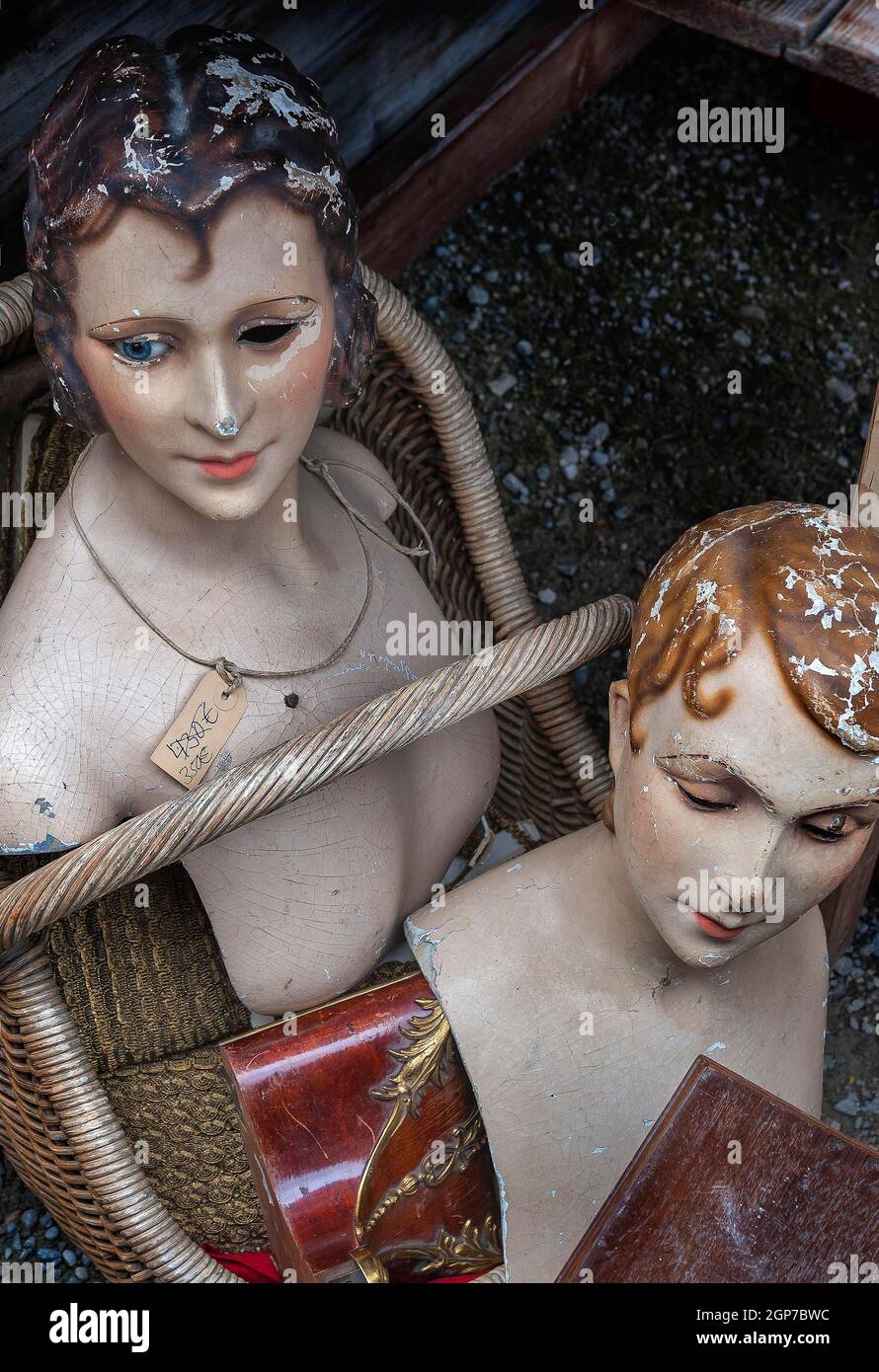 Têtes de poupées de mode, Auer Dult, Munich, haute-Bavière, Bavière, Allemagne Banque D'Images