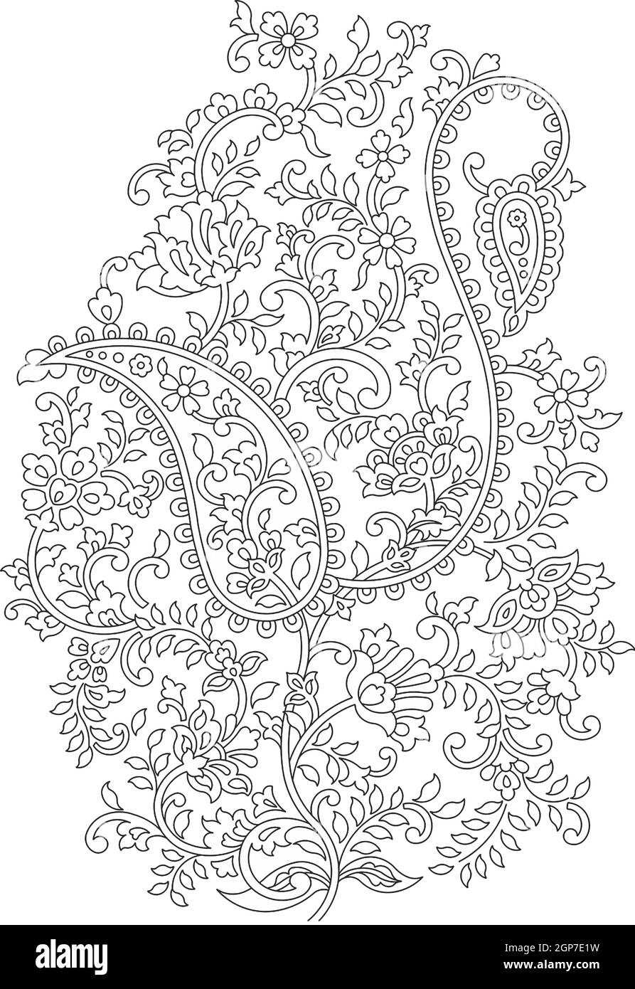Motif fleuri, motif brodé. Noir et blanc , et illustration du stock dessinée à la main. Feuilles de fleurs fantaisie. Modèles de t-shirts. Clipart libre de droits Banque D'Images