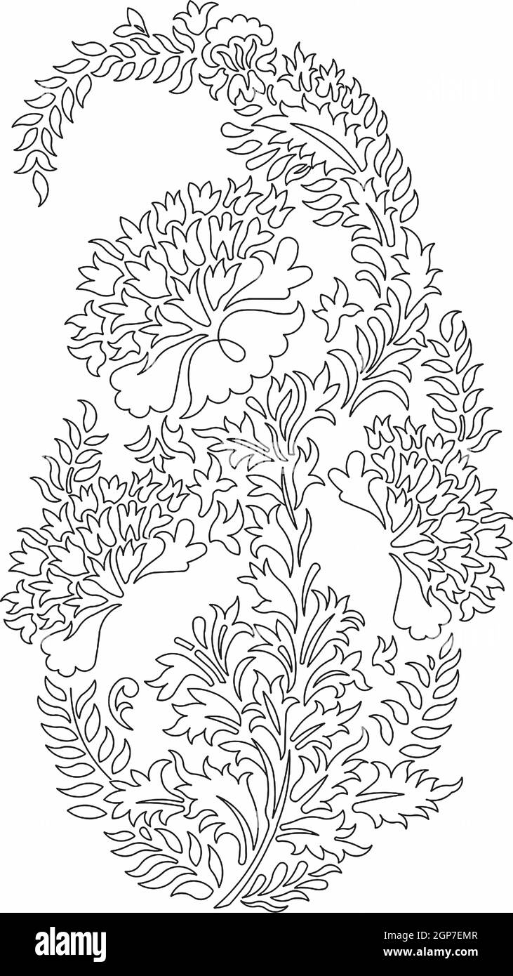 Motif fleuri, motif brodé. Noir et blanc , et illustration du stock dessinée à la main. Feuilles de fleurs fantaisie. Modèles de t-shirts. Clipart libre de droits Banque D'Images