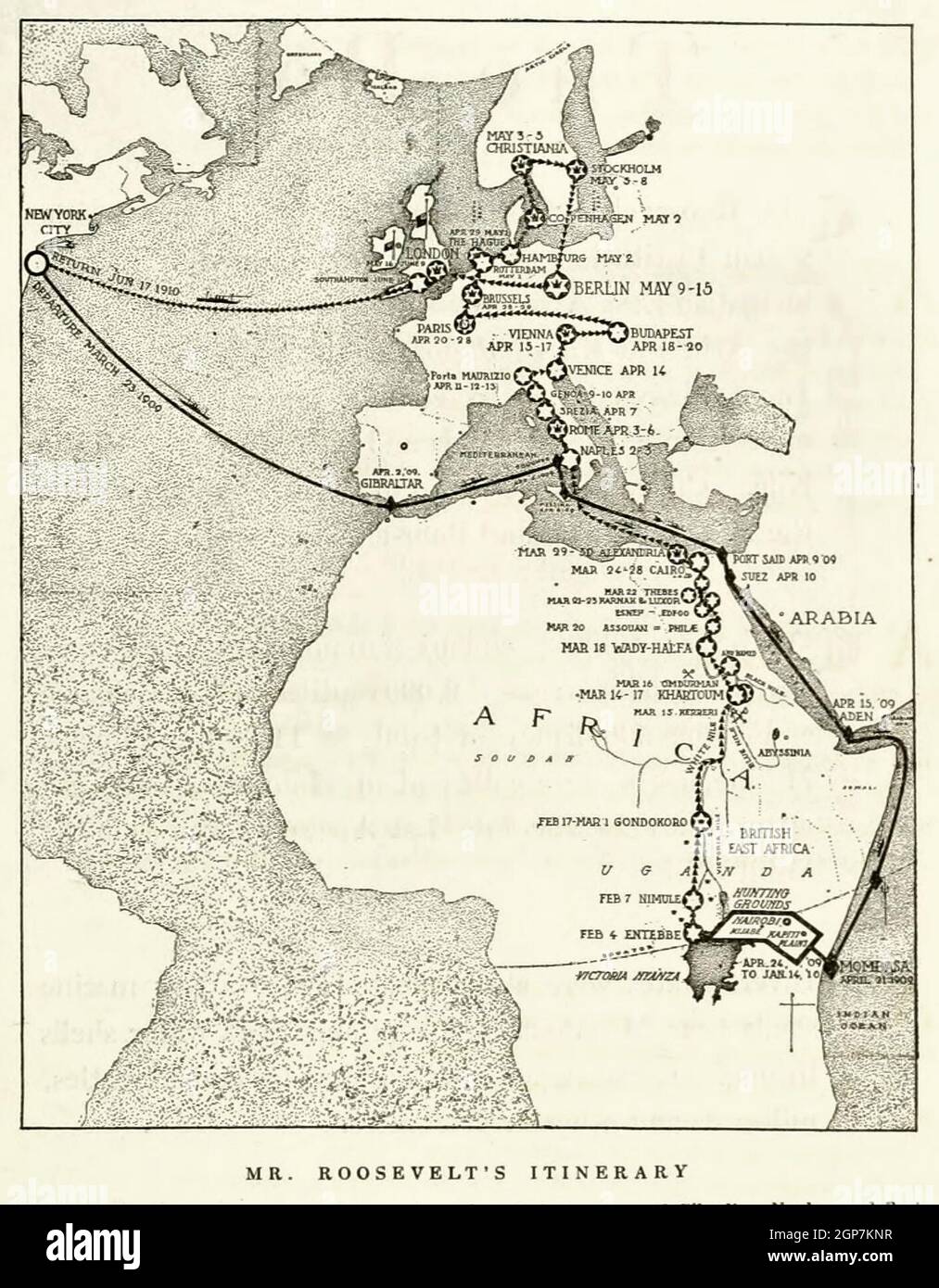 Itinéraire de M. Roosevelt - voyage de l'ancien Président Theodore Roosevelt à travers l'Europe et l'Afrique, 1910 Banque D'Images