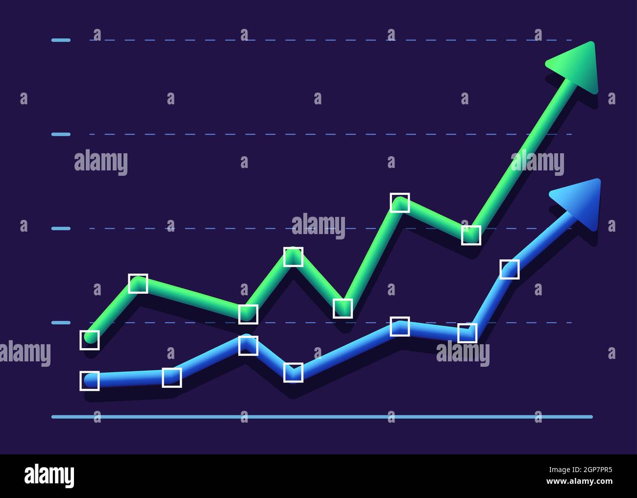 Graphique financier abstrait avec deux flèches vers le haut. Illustration de Vecteur