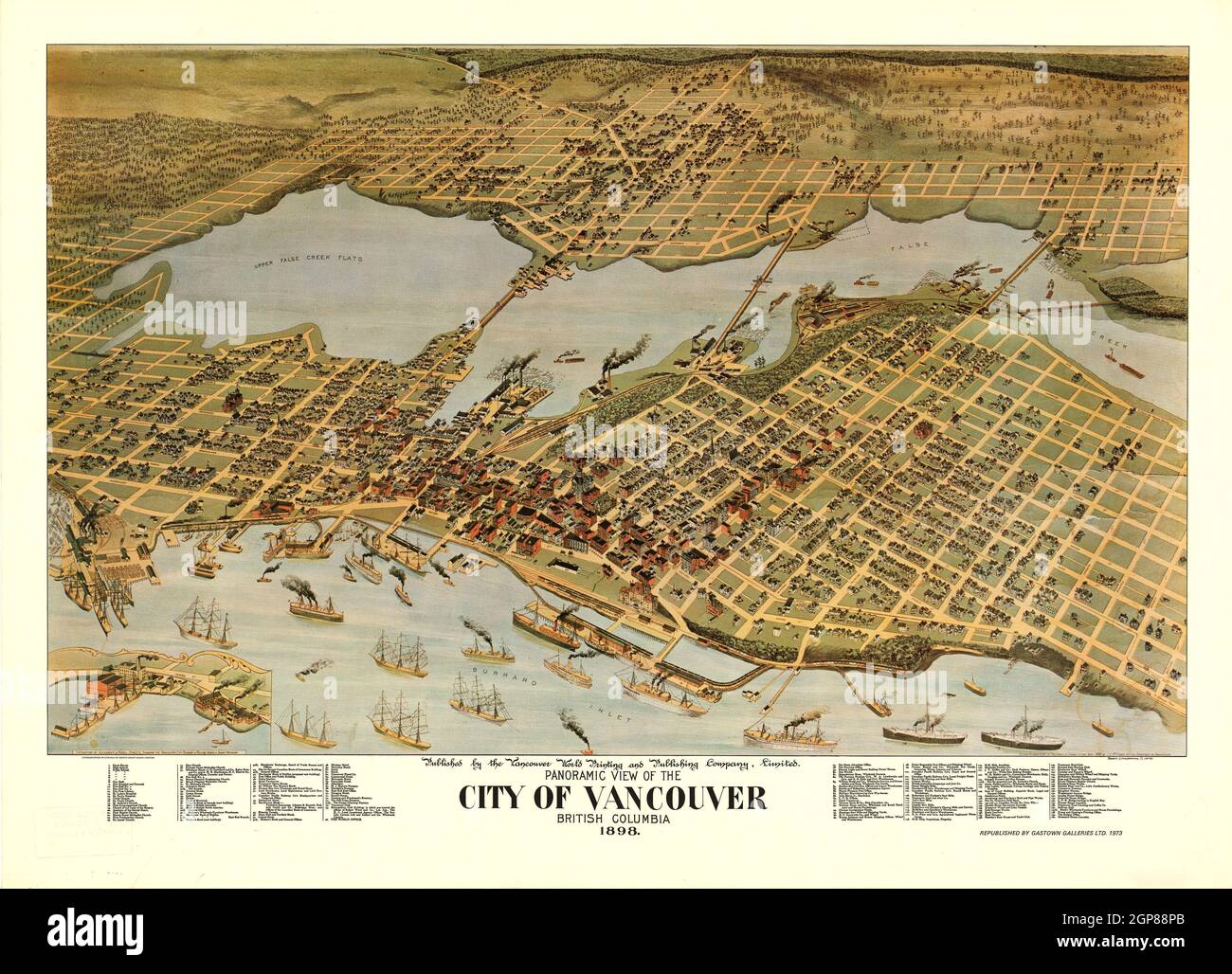Carte panoramique de la ville de Vancouver, Colombie-Britannique, Canada en 1898 Banque D'Images