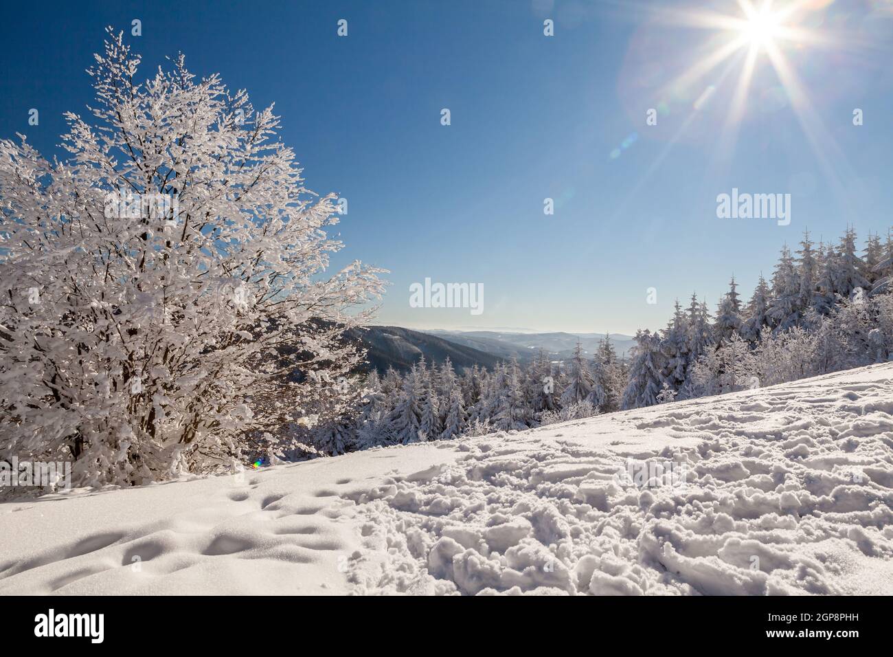 Un paysage enneigé République tchèque - Pustevny, Beskydy. Photo de haute qualité Banque D'Images