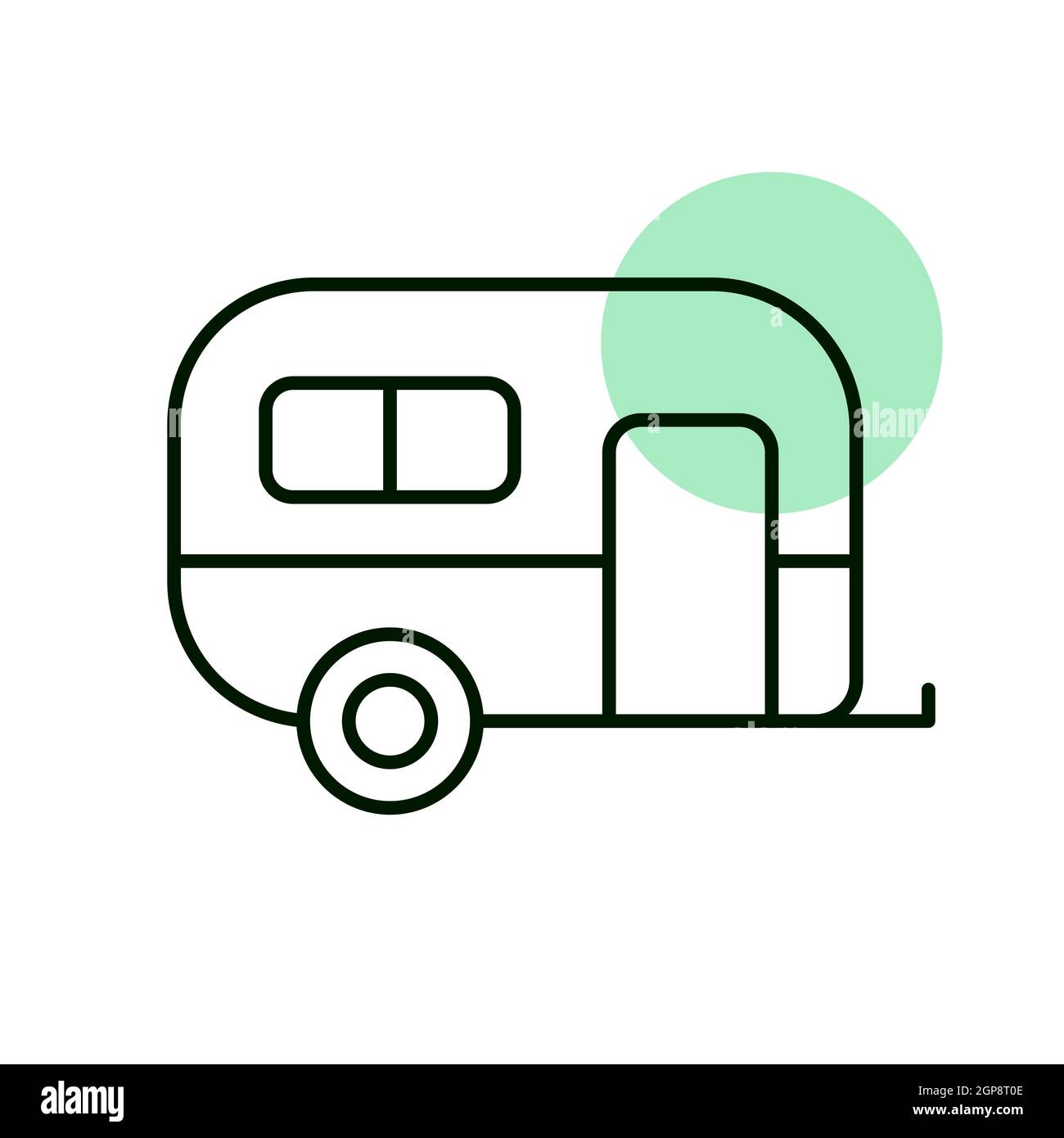 Icône de vecteur de remorque caravane. Panneau Camping. Symbole graphique pour le site Web et les applications de voyage et de tourisme, design, logo, application, interface utilisateur Banque D'Images