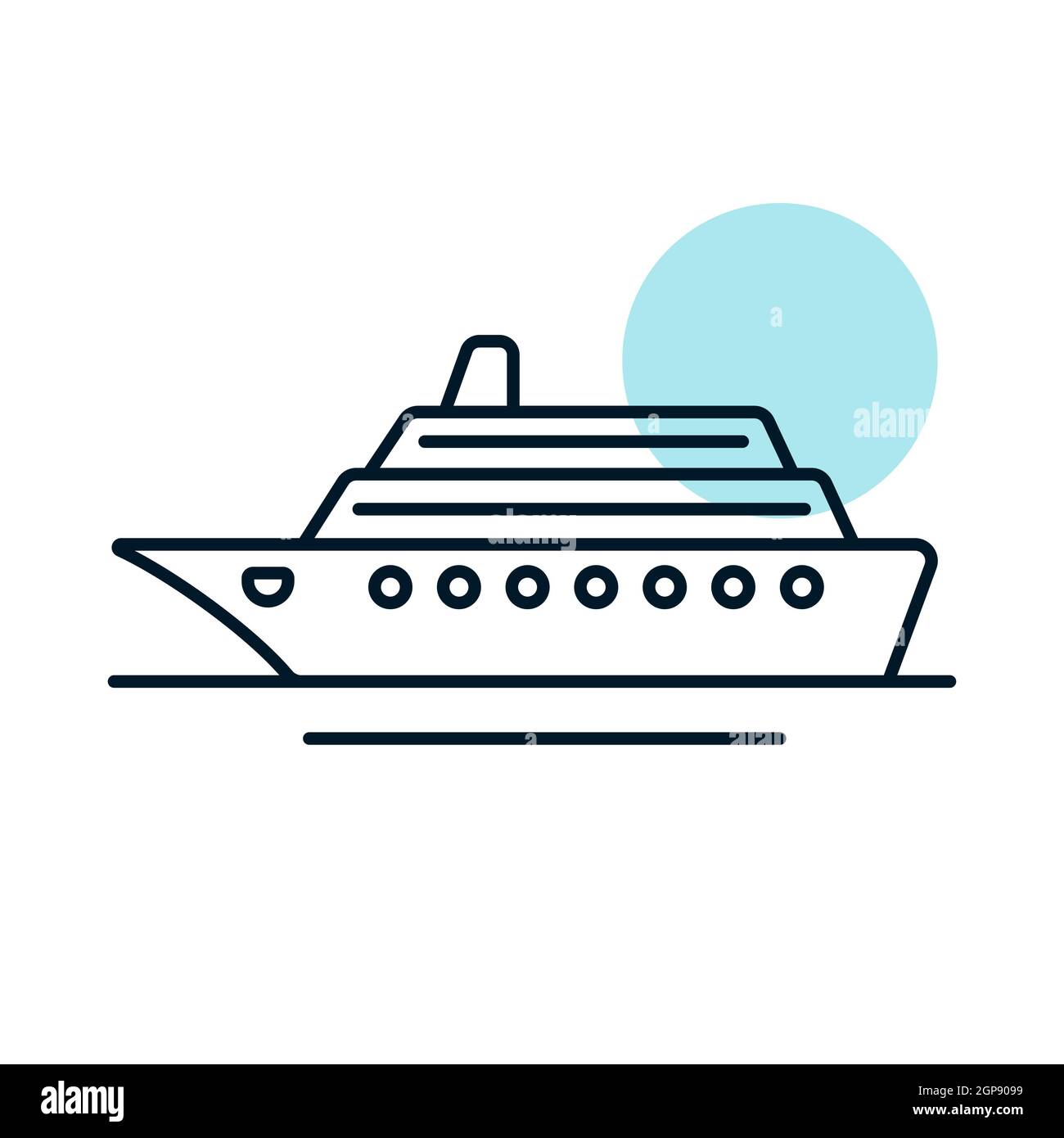 Icône de vecteur plat du paquebot de croisière. Symbole graphique pour la conception, le logo, l'application, l'interface utilisateur du site Web et des applications de voyage et de tourisme Banque D'Images