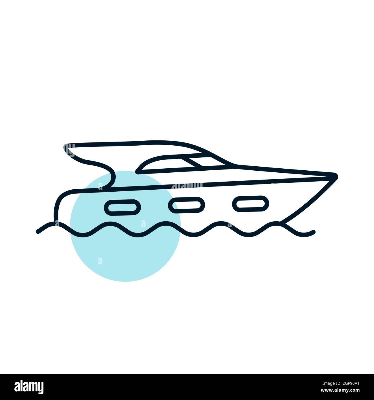 Icône vecteur plat de bateau à moteur de croisière. Symbole graphique pour la conception, le logo, l'application, l'interface utilisateur du site Web et des applications de voyage et de tourisme Banque D'Images
