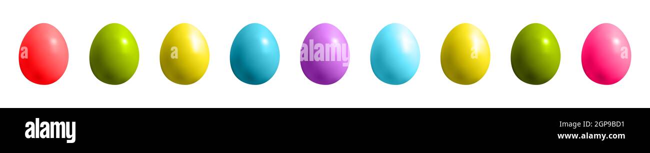 Illustration abstraite de nombreux oeufs multicolores sur fond blanc Banque D'Images