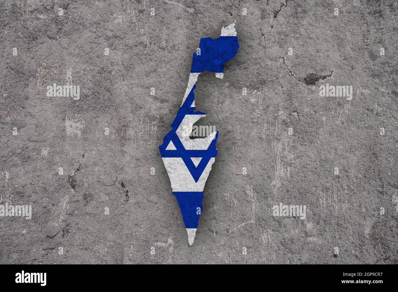 Carte et drapeau d'Israël sur le béton abîmé Banque D'Images