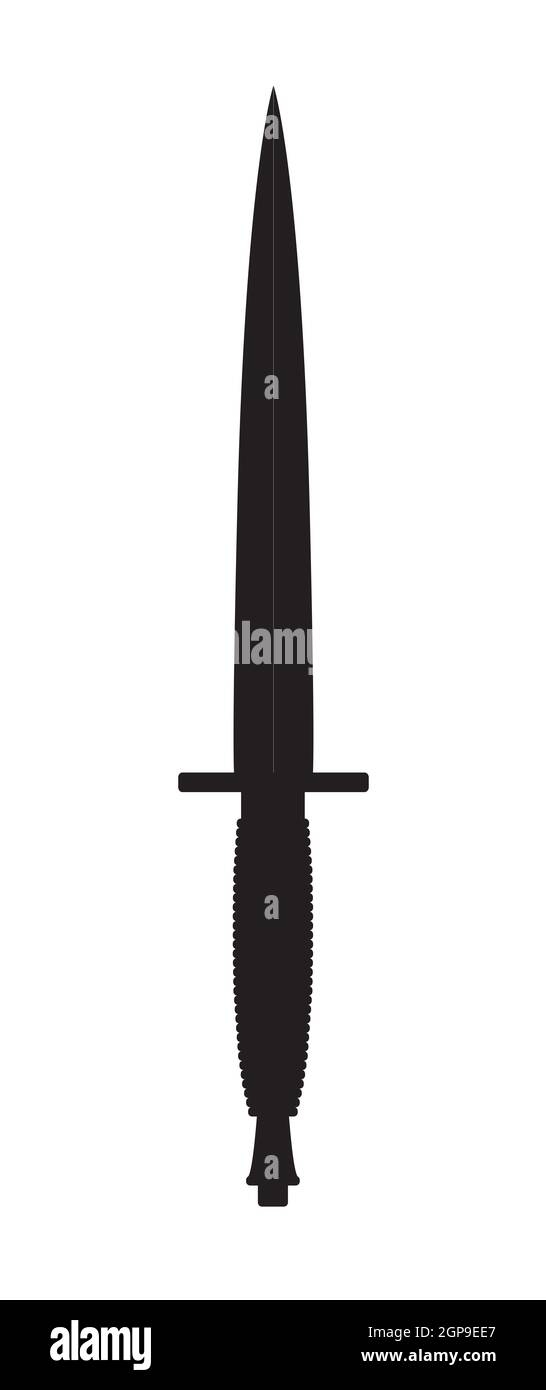 Un couteau de commando WW2 en silhouette noire sur fond blanc Banque D'Images