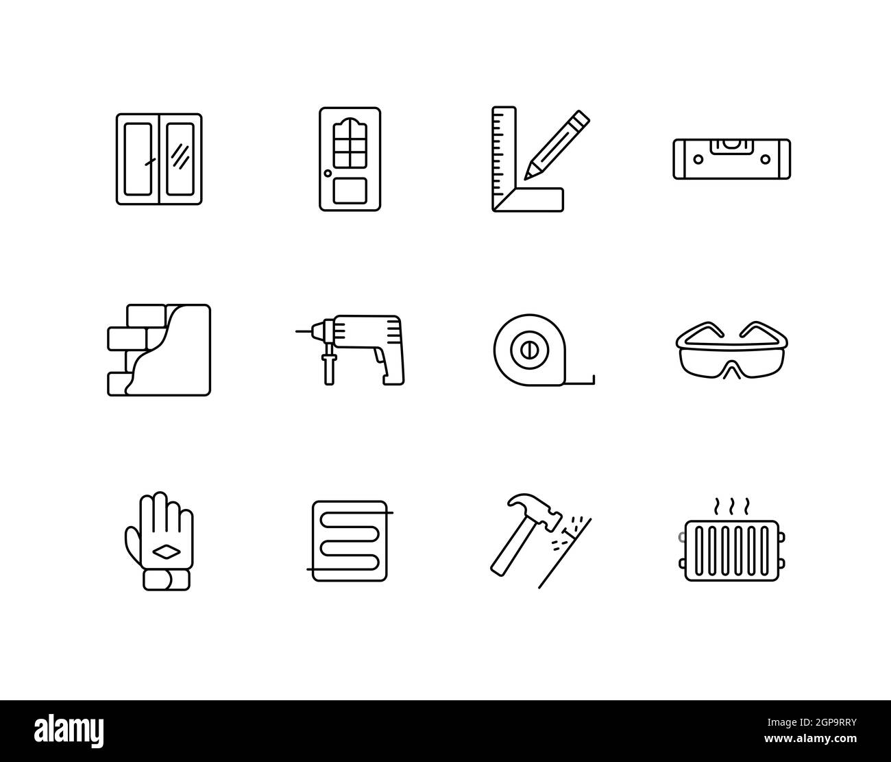 Ensemble d'icônes de construction de bâtiments et de réparation à domicile. Symbole graphique pour la conception de votre site Web, votre logo, votre application, votre interface utilisateur. Illustration vectorielle, EPS10. Banque D'Images