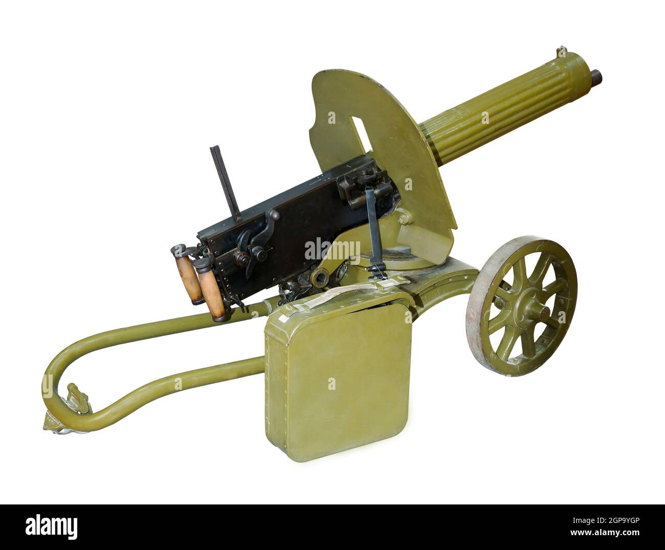 La mitrailleuse Maxim chevalet, le système de l'échantillon de 1910-est isolé sur le livre blanc Banque D'Images