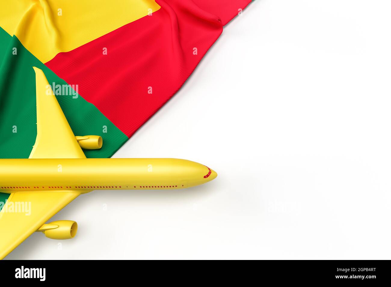 Avion passager et drapeau du Bénin. Illustration 3D Banque D'Images