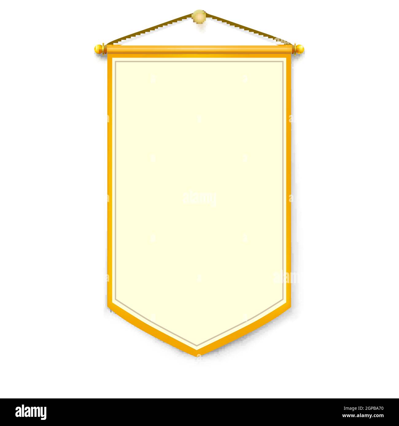 Pennant jaune suspendu au mur. Objet isolé sur fond blanc. Illustration de Vecteur