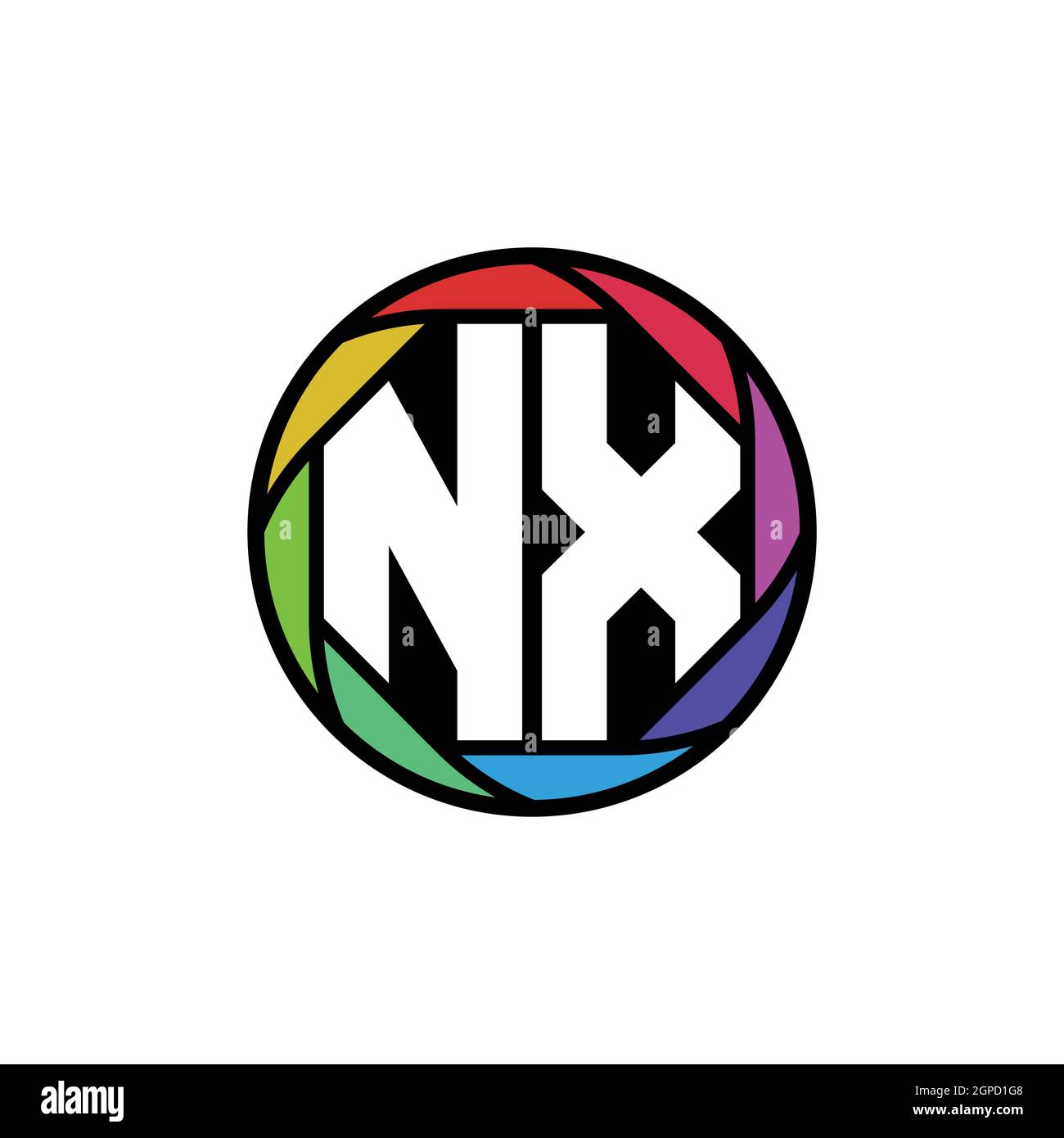 NX Monogram logo lettre Geometric Polygonal lentille arc-en-ciel, cercle géométrique forme arrondie Illustration de Vecteur