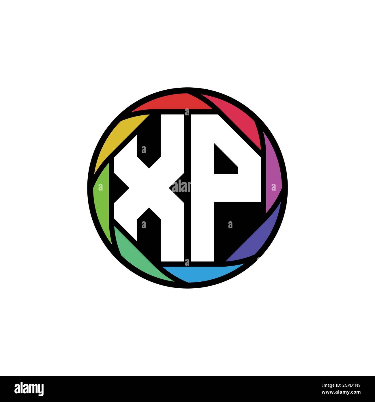 XP Monogram logo lettre géométrique Polygone lentille arc-en-ciel, cercle géométrique forme arrondie Illustration de Vecteur