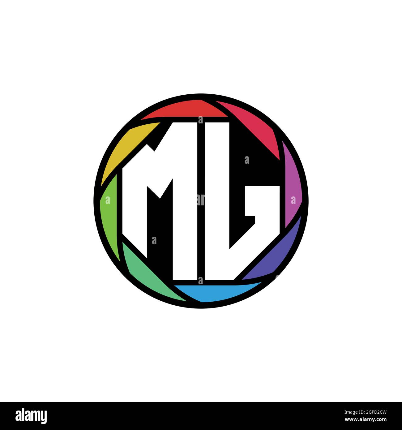 MJ Monogram logo lettre géométrique Polygone lentille arc-en-ciel, cercle géométrique forme arrondie Illustration de Vecteur