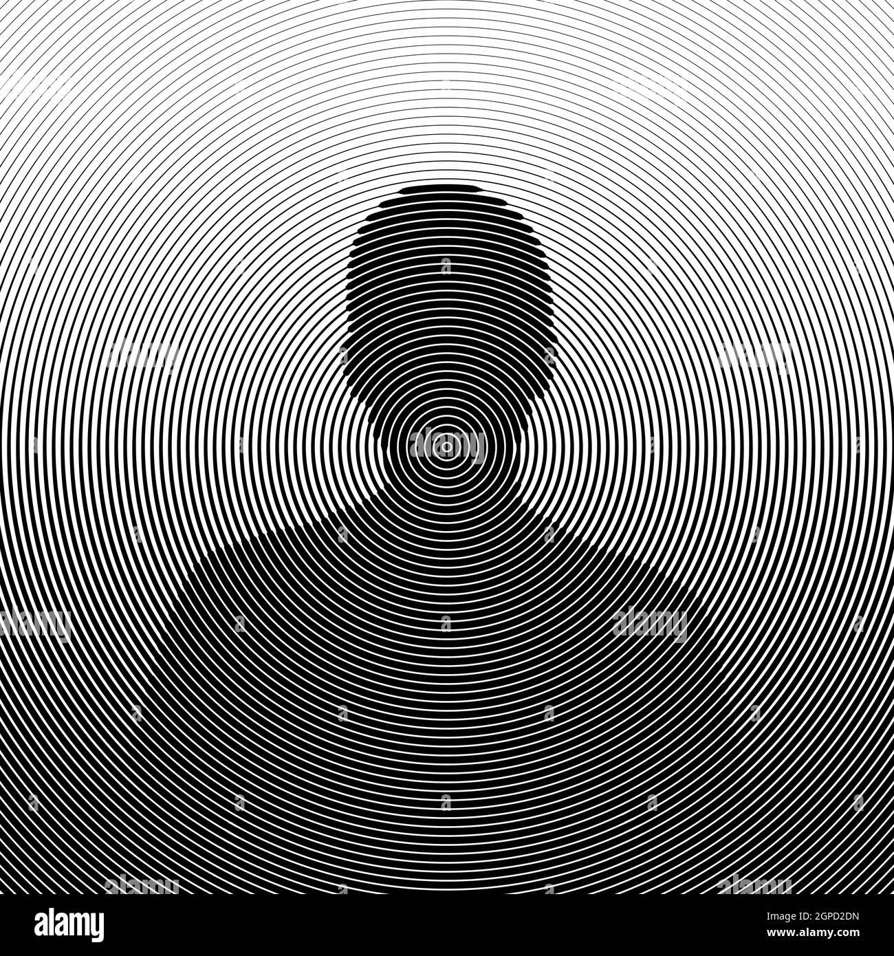 Silhouette d'homme, illustration circulaire en demi-ton noir et blanc Banque D'Images