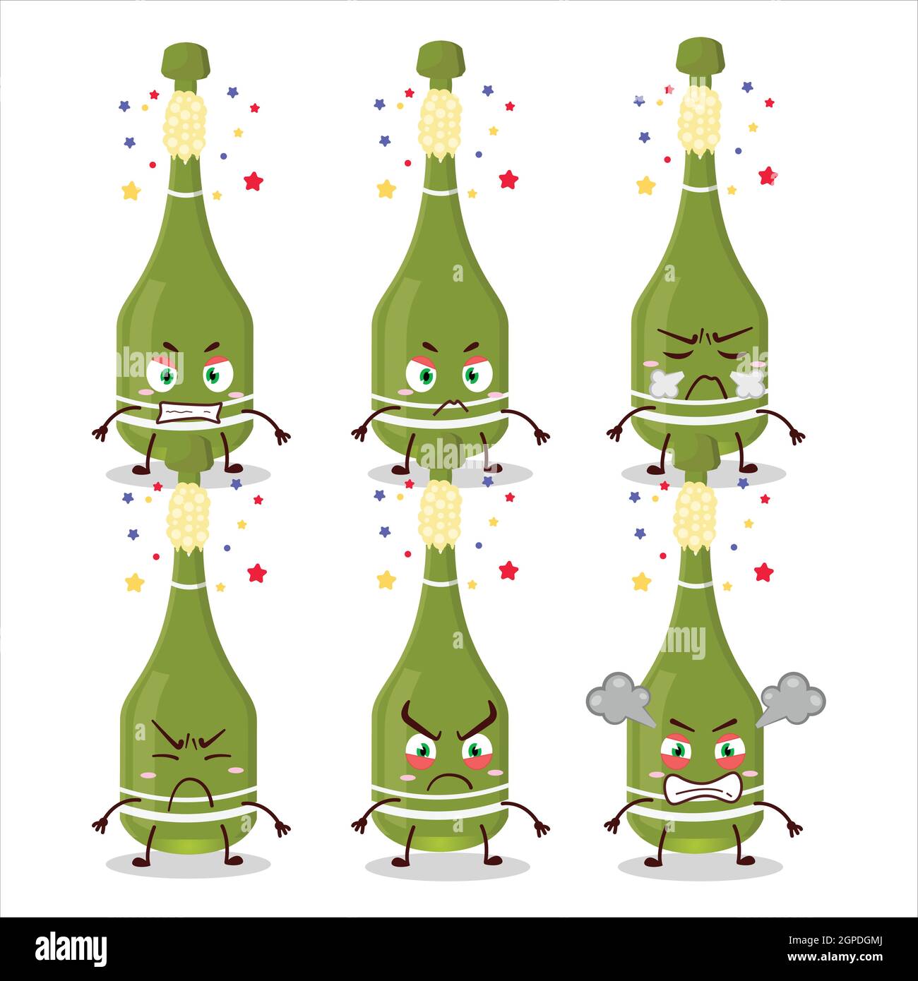 Personnage de dessin animé ouvert bouteille de champagne avec diverses  expressions de colère. Illustration vectorielle Image Vectorielle Stock -  Alamy